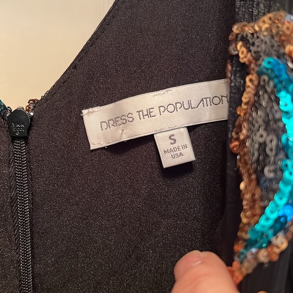 Dress the Population sequined sleeveless fitted dress small black gold - Picture 6 of 11